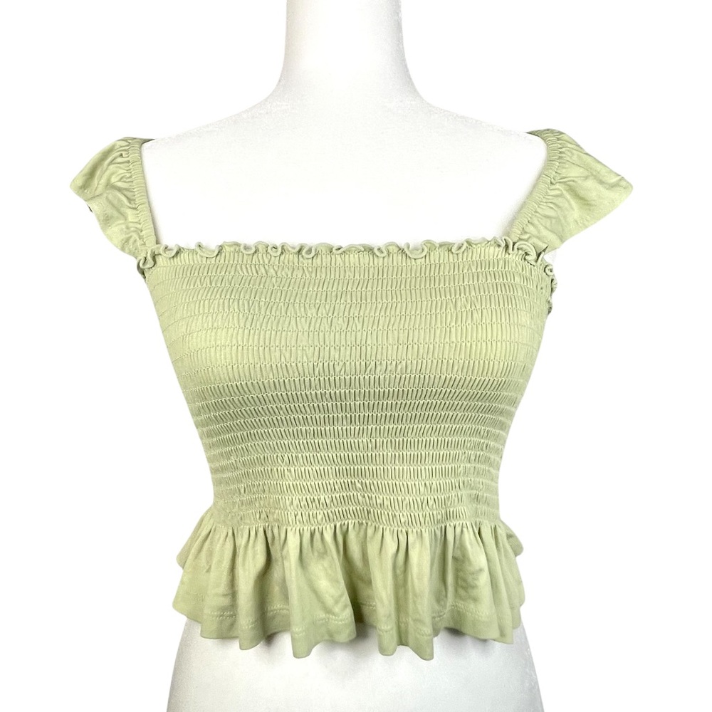 Forever 21 Smocked Flounce-Trim Crop Top 
Light Green, Medium NWT!